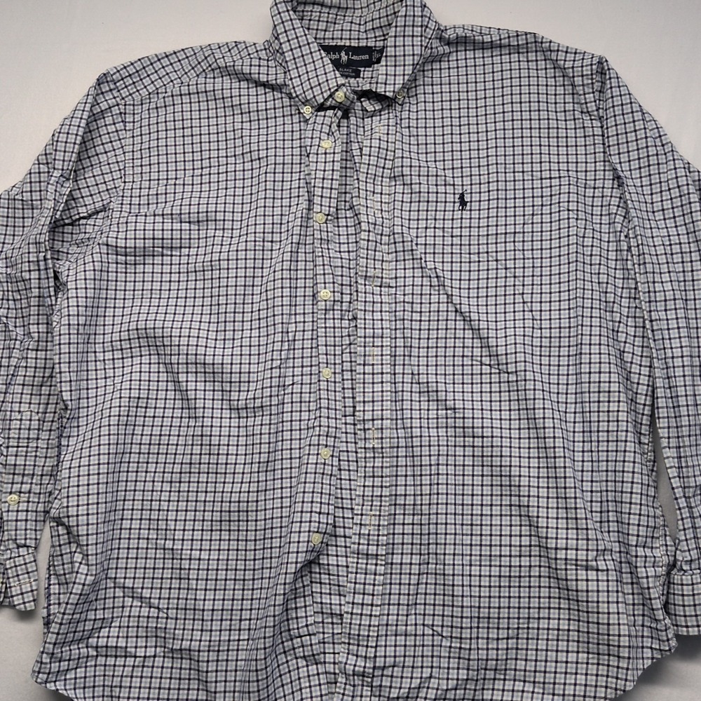 Polo‎ Ralph Lauren Shirt Mens Check Blue Pony Blake Cotton Button
